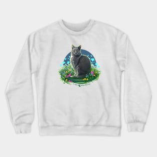 Gray Cat in the Flower Garden Crewneck Sweatshirt